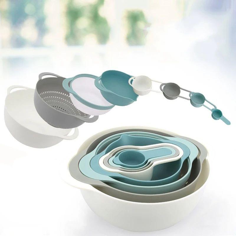 Juego De 8 Tazones Anidados Con Tazas Medidoras Multifuncion-2