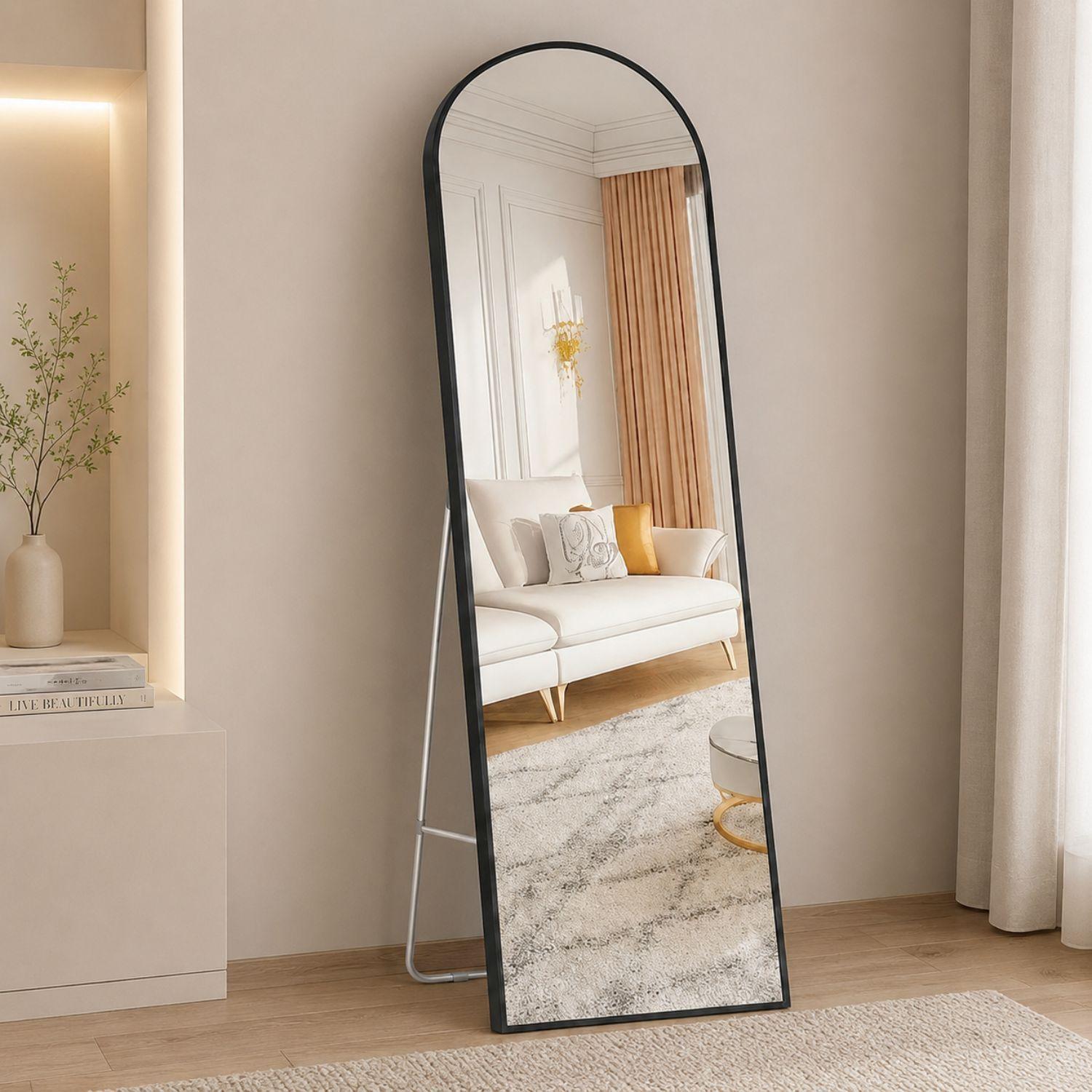 Espejo Ovalado Cuerpo Entero 150x40cm Con Base Negra y Plegable-2