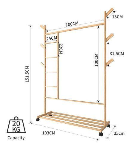 Perchero 100 Cm De Bamboo Con Ruedas Organizador-2