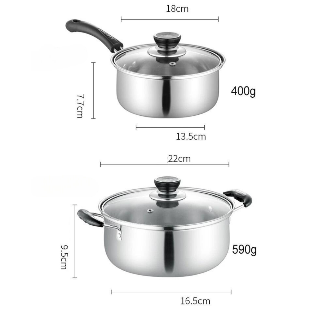 Juego De Ollas Y Sartén Batería 5 Pcs Cocina Inoxidable-6