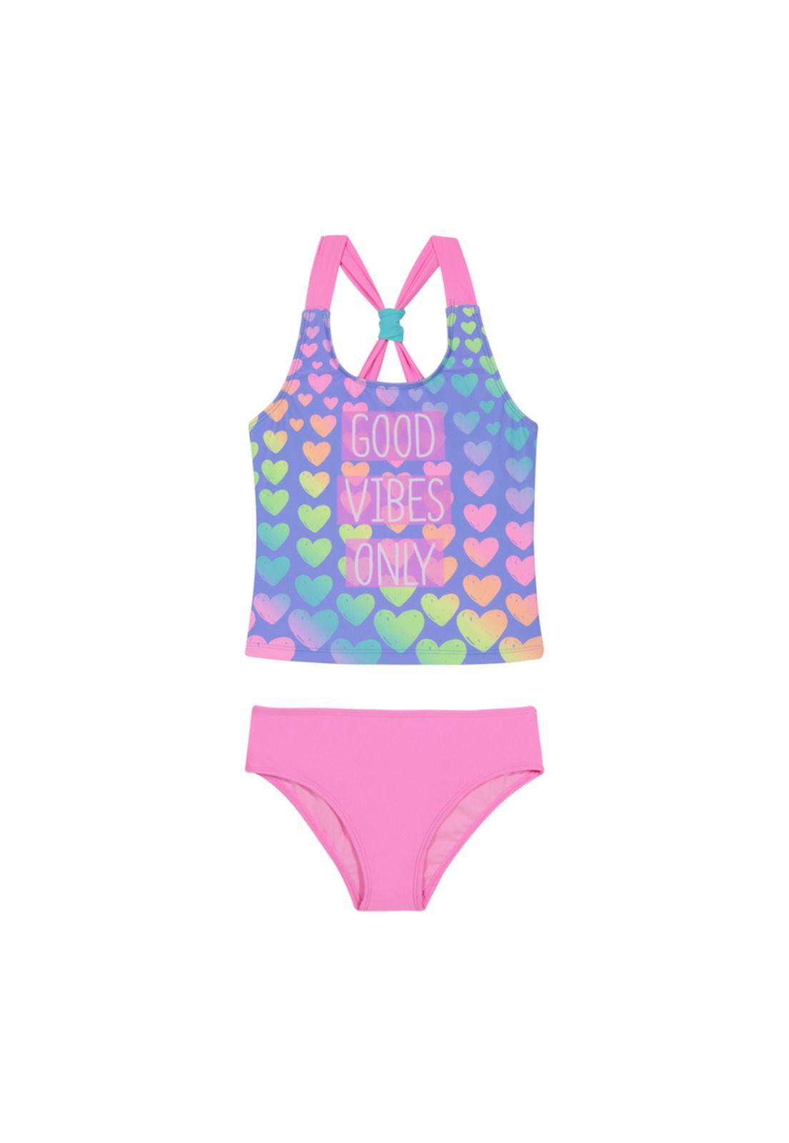 Traje de Baño Tankini UV30+ Top Sublimado para Niña Fucsia-0