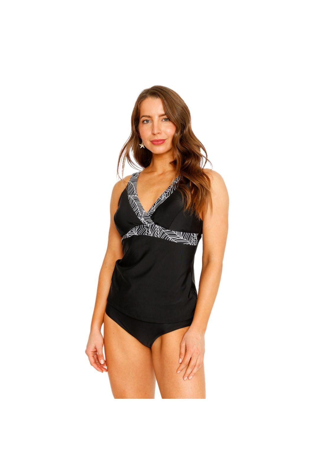 Traje de Baño Tankini Control Bandas para Mujer Negro-0