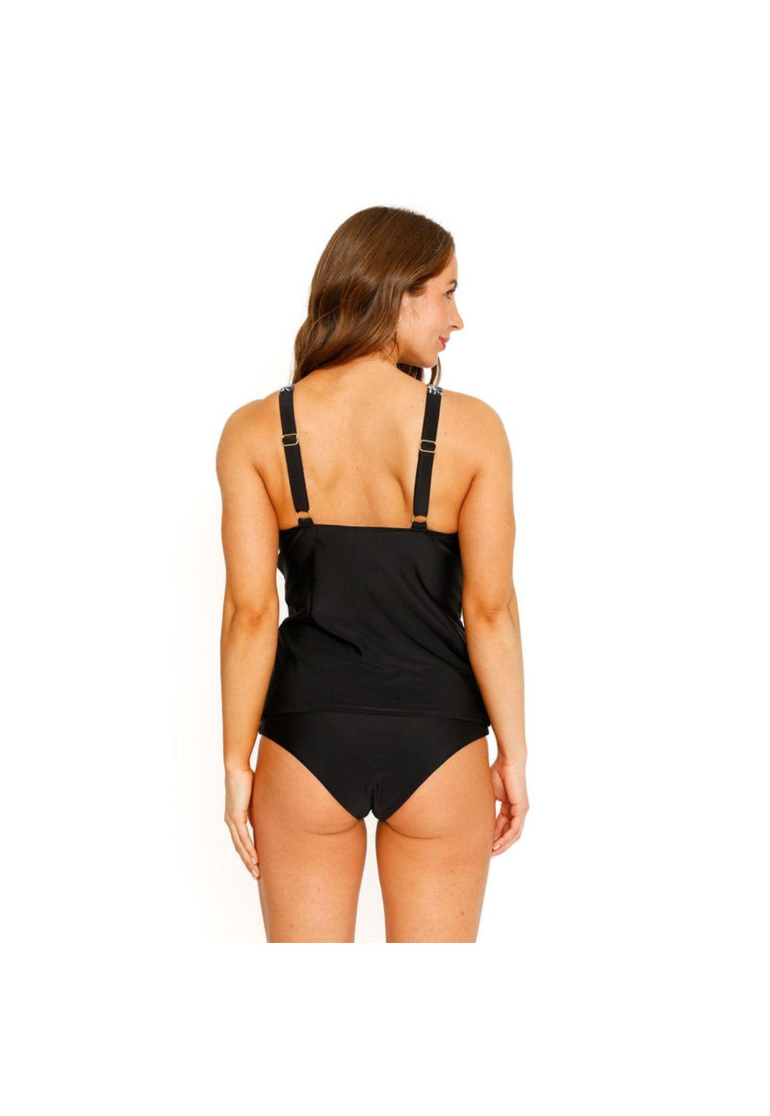 Traje de Baño Tankini Control Bandas para Mujer Negro-7