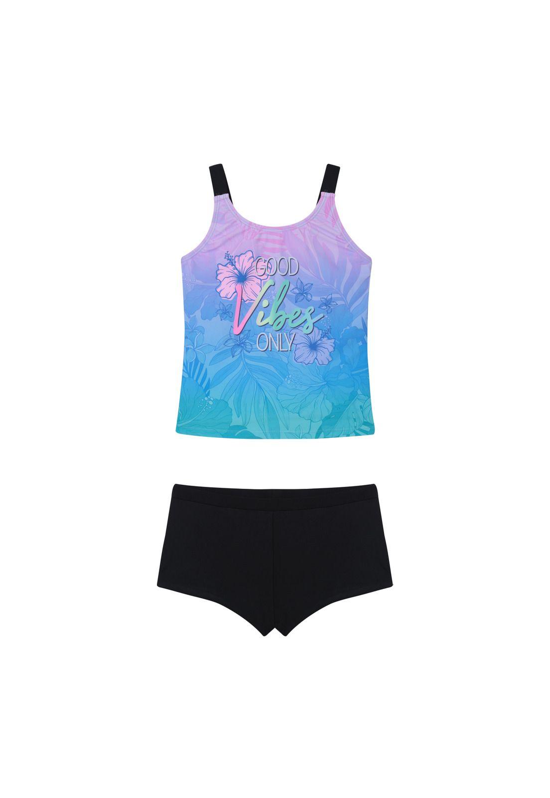 Traje de Baño Niña Teens Tankini UV50  Hot Pant H2O Wear Negro-0