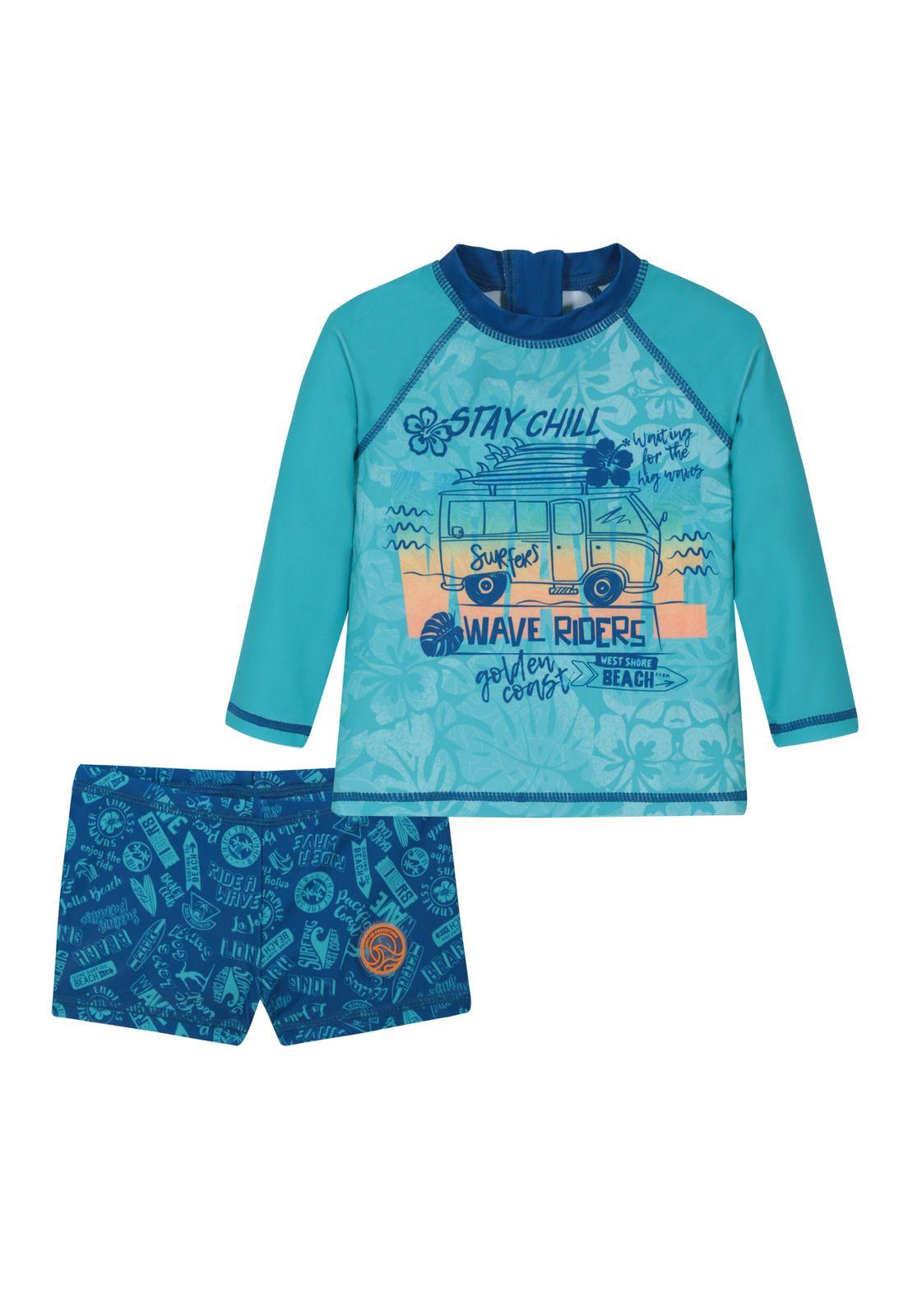 Traje de Baño Bebe Niño Set UV50 M/Larga Hot Pants H2O wear-0