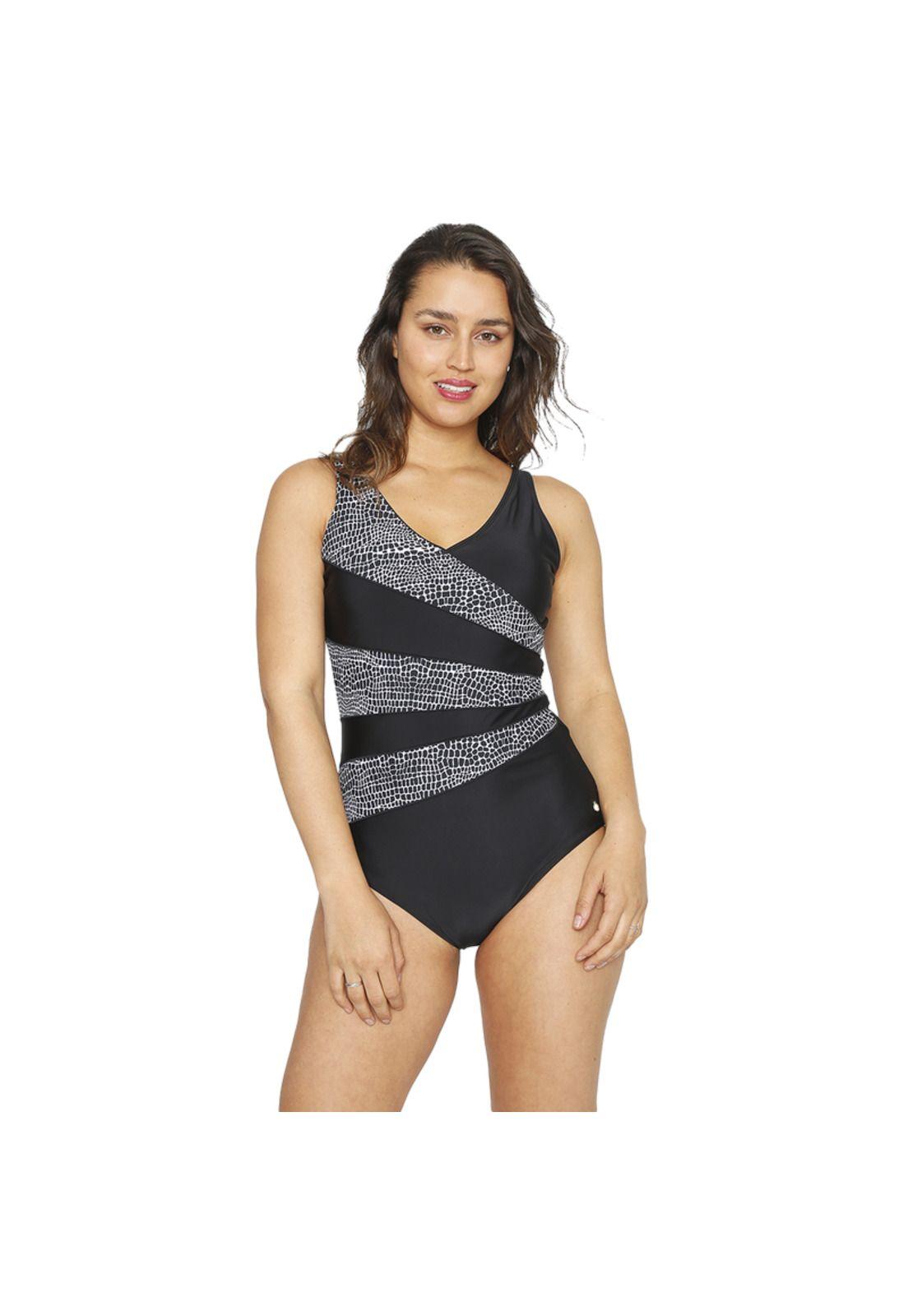 Traje de Baño Entero Mujer Control H2O Wear Negro Cortes-0