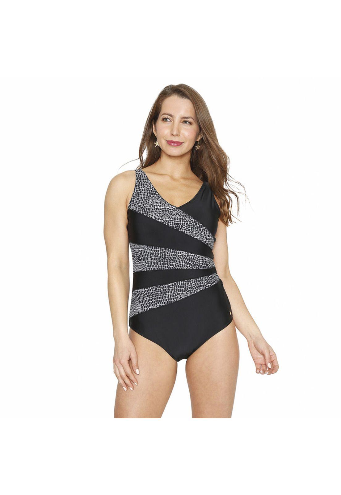 Traje de Baño Entero Mujer Control H2O Wear Negro Cortes-2