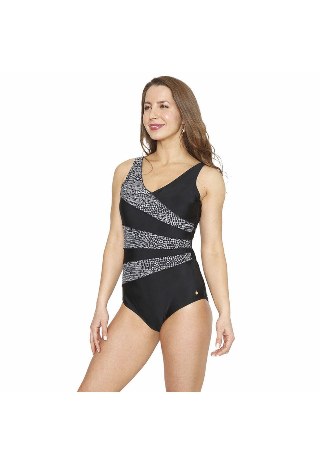 Traje de Baño Entero Mujer Control H2O Wear Negro Cortes-5