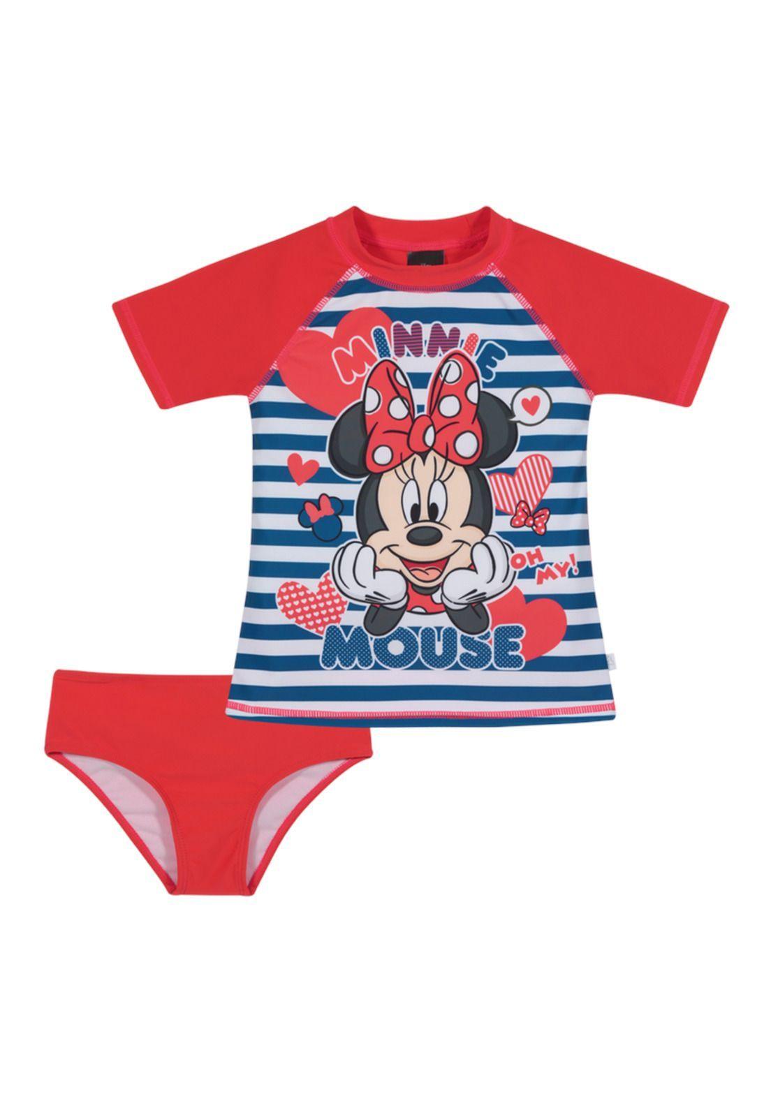 Traje de Baño Niña Set UV UV50+ Disney Minnie Rojo M/Corta-0