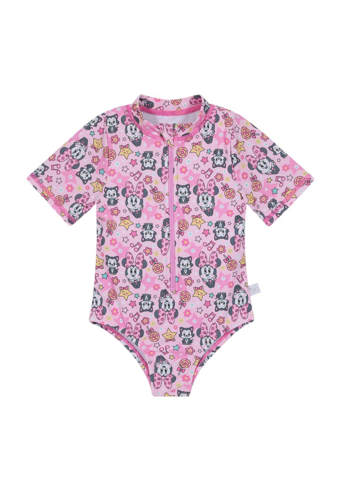 Traje de Baño Entero M/Corta UV50+ para Bebe Niña Rosado-0