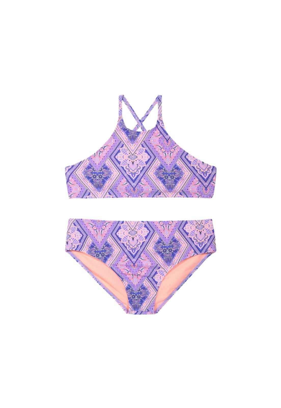 Teens Niña Bikini UV+30 High Neck Estampado Greca Lila-0