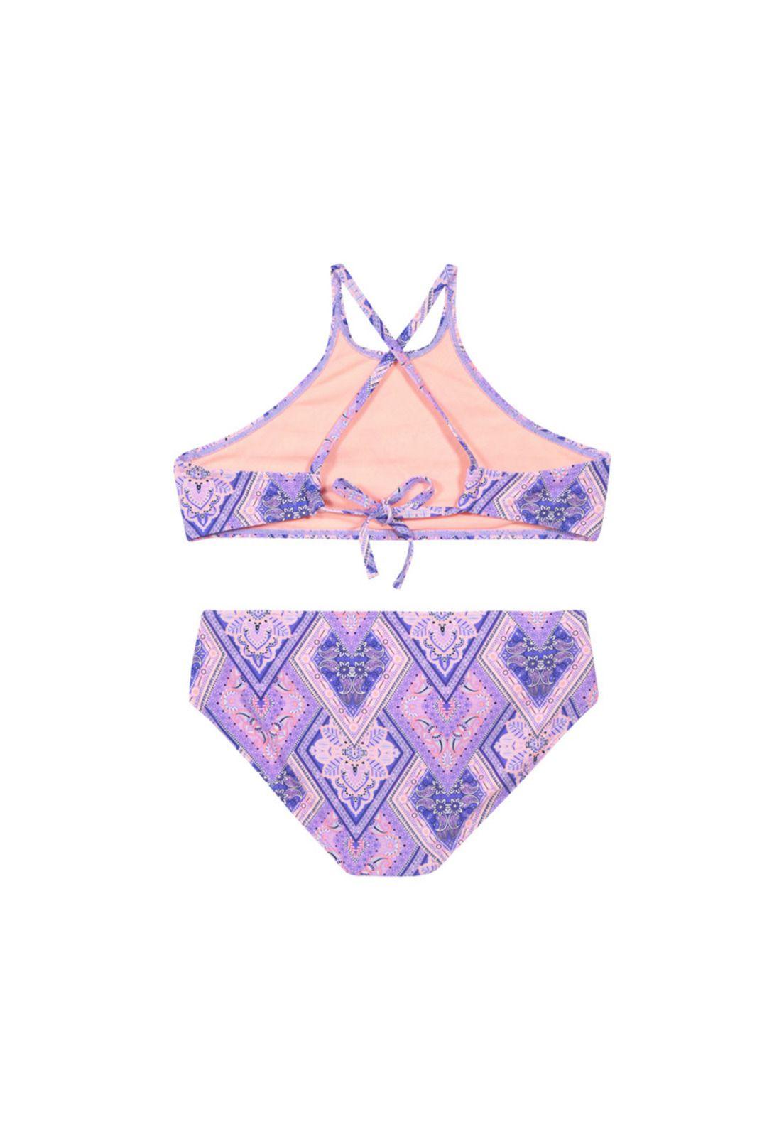 Teens Niña Bikini UV+30 High Neck Estampado Greca Lila-1