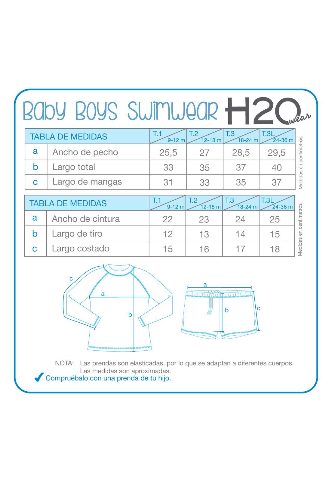 Traje de Baño Bebe Niño Set UV50 M/Larga  Hot Pants H2O wear-3
