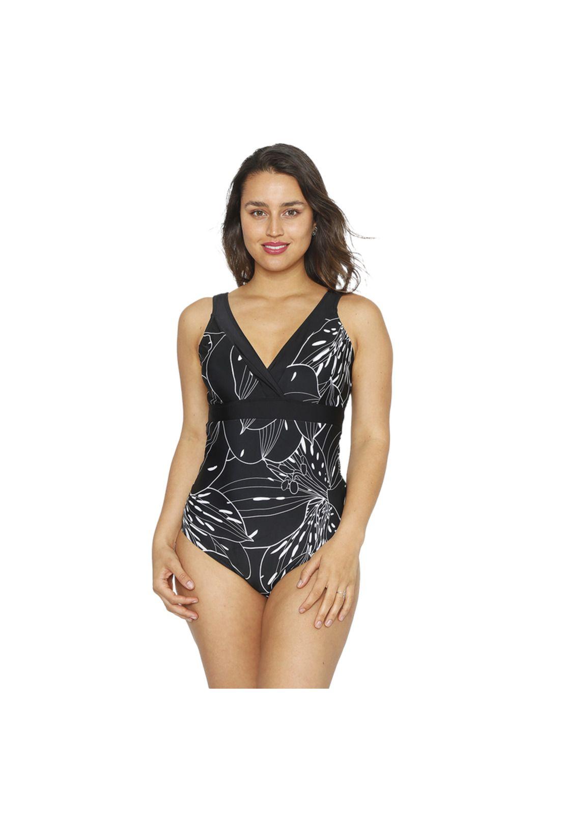Traje de Baño Entero Mujer Control H2O Wear Negro Banda-0