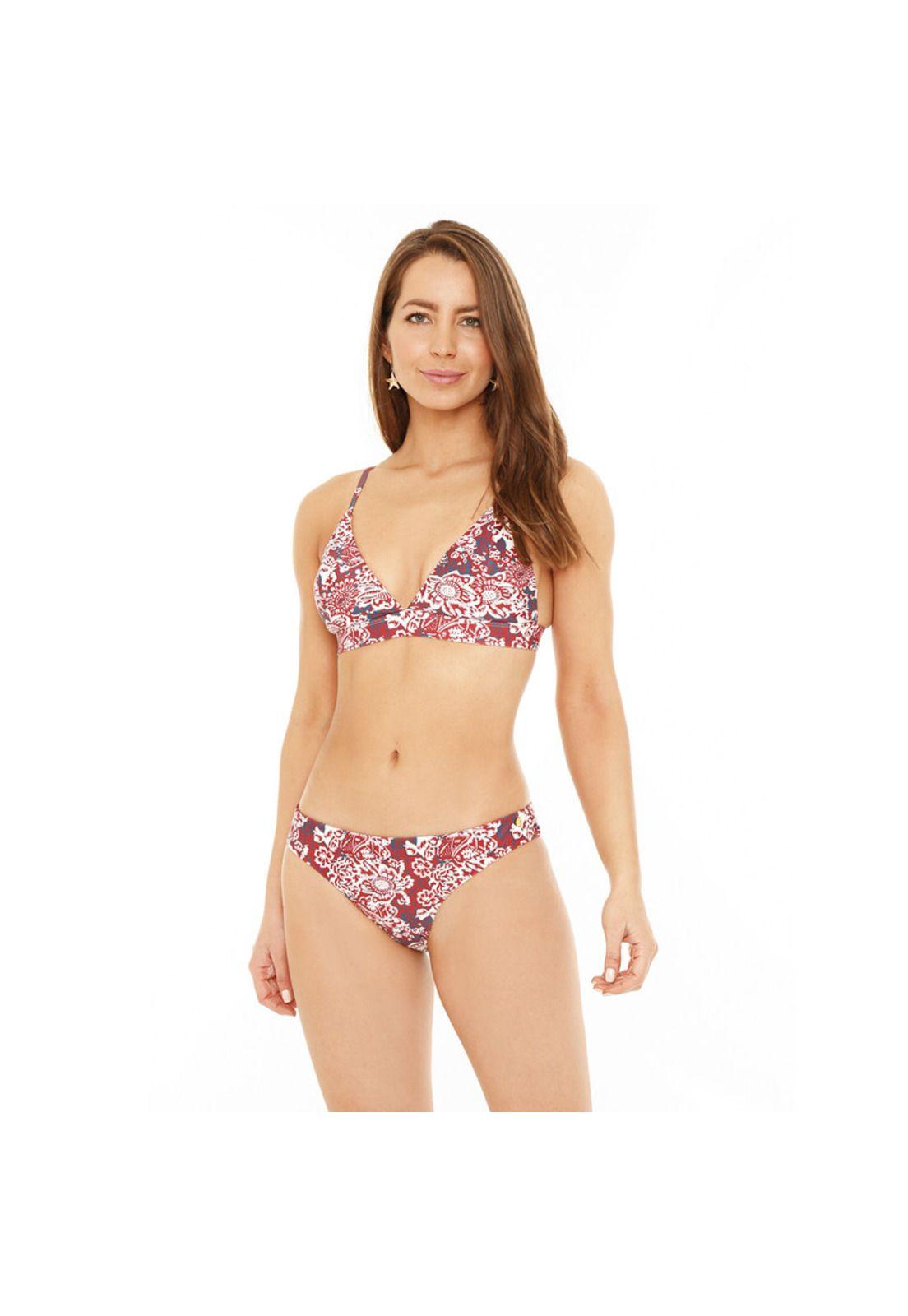 Traje de Baño Bikini Mujer H2O Wear Banda Flores Rojo-2