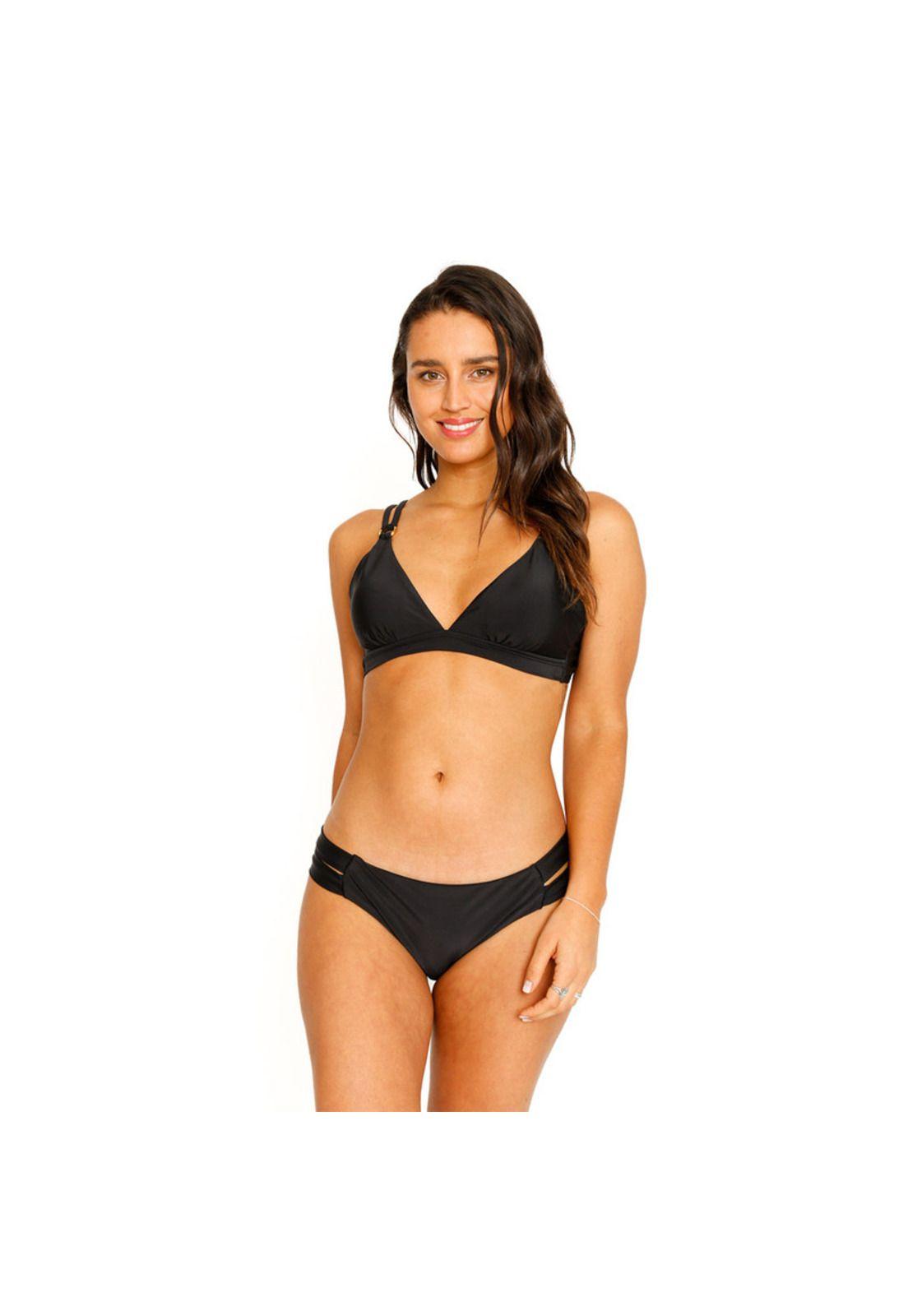 Traje de Baño Bikini Top Banda Doble para Mujer Negro-1