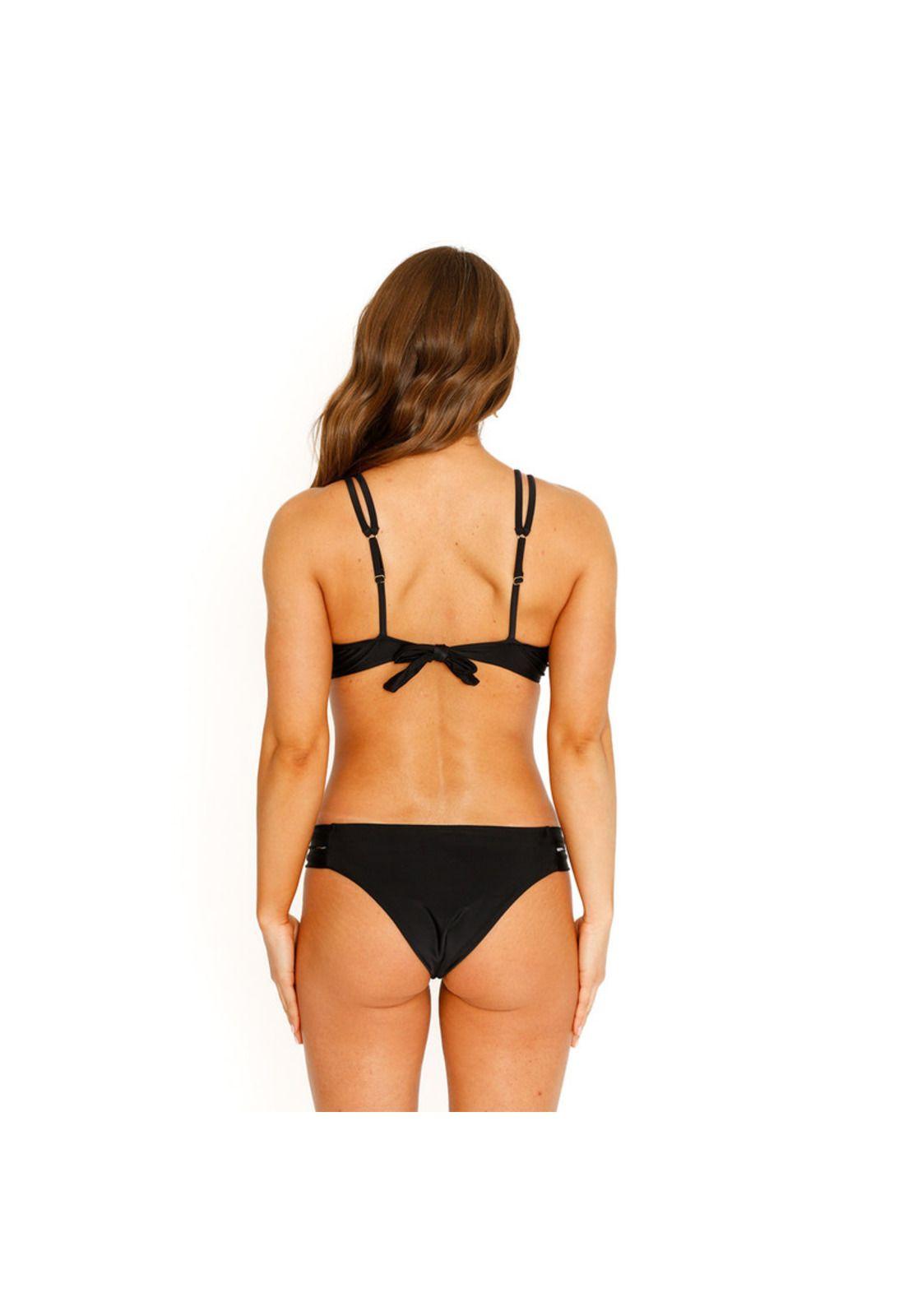 Traje de Baño Bikini Top Banda Doble para Mujer Negro-3
