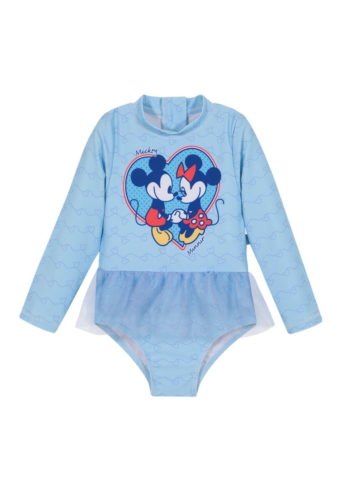 Traje de Baño Entero M/Larga UV50+ para Bebe Niña Celeste-0