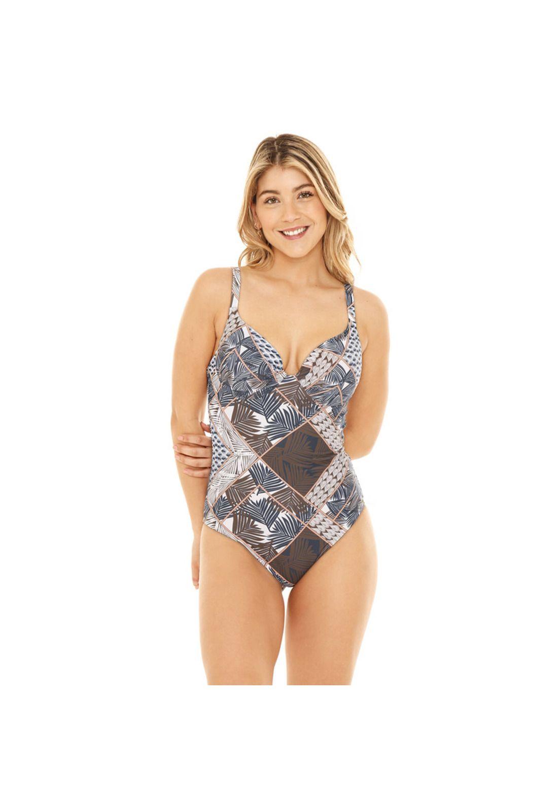 Traje de Baño Entero Mujer H2O Wear Copa Estampado Flores Verde-3