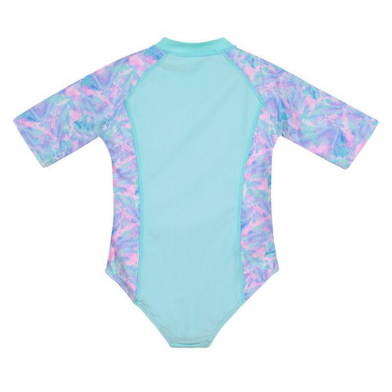 Niña Traje de Baño Entero UV+30 Manga Corta Celeste-1