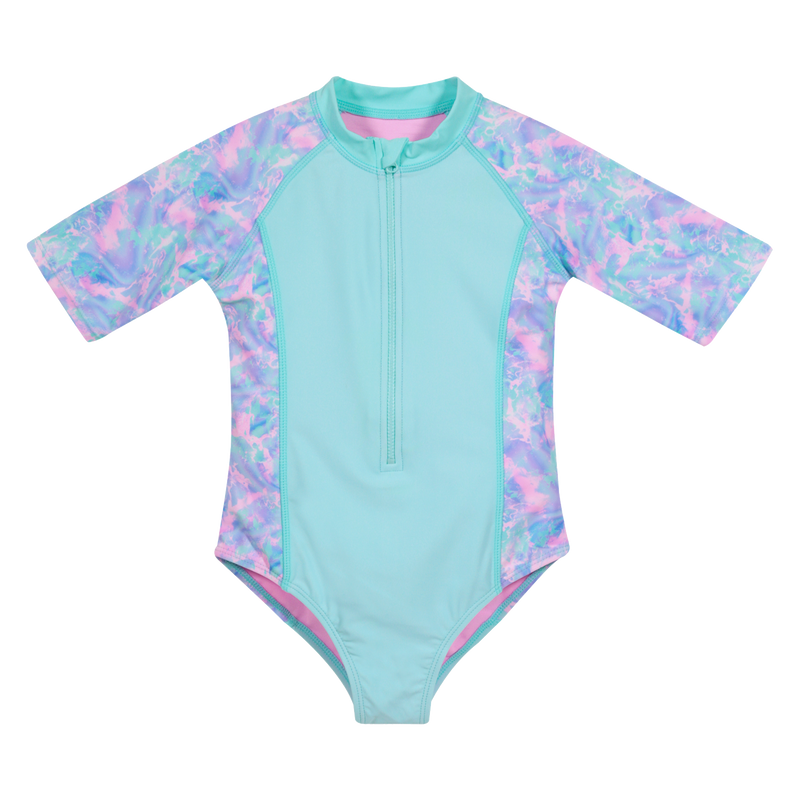 Niña Traje de Baño Entero UV+30 Manga Corta Celeste-0