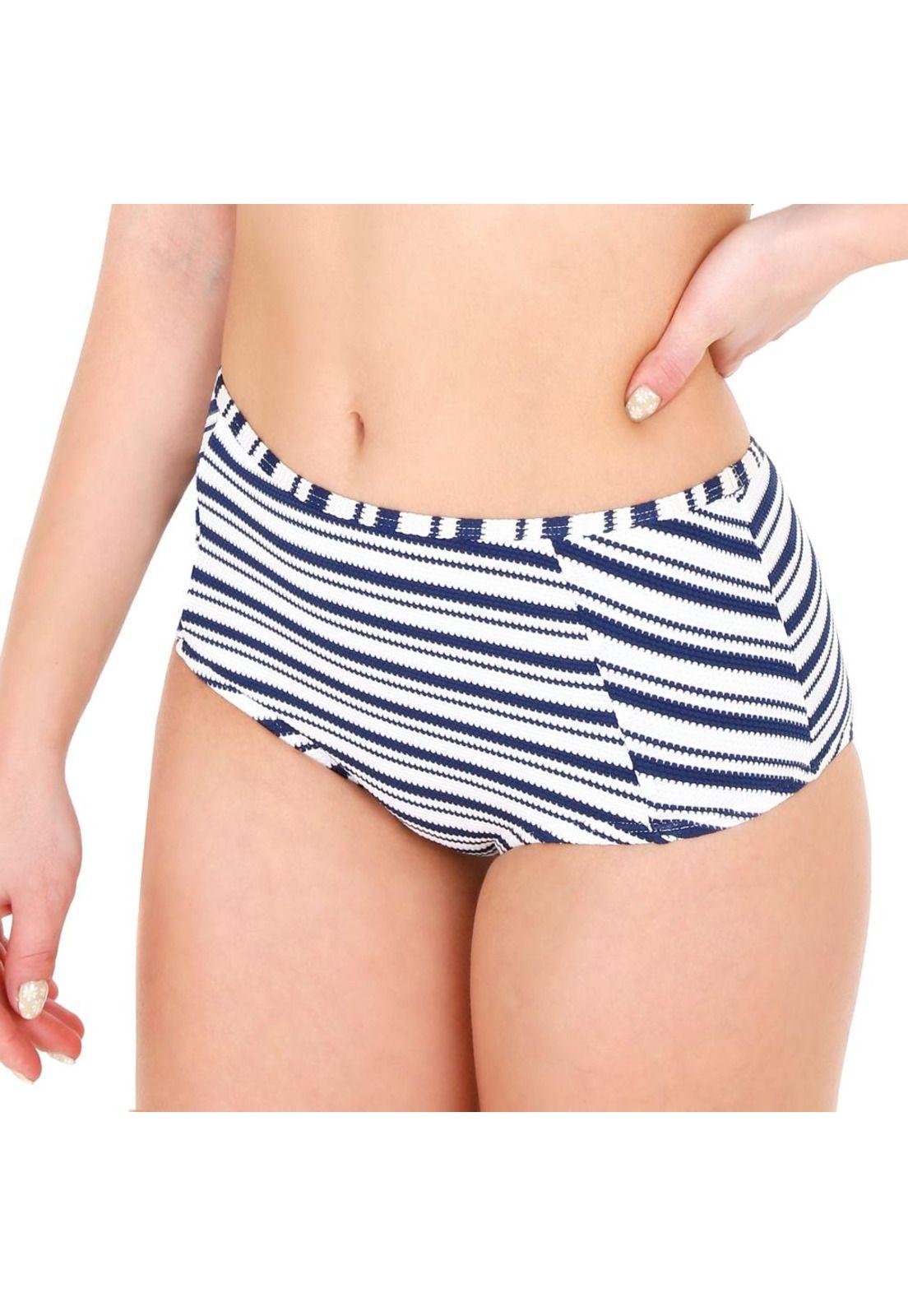 Traje de Baño Calzon Alto Rayas Mujer H2O Wear Blanco-0