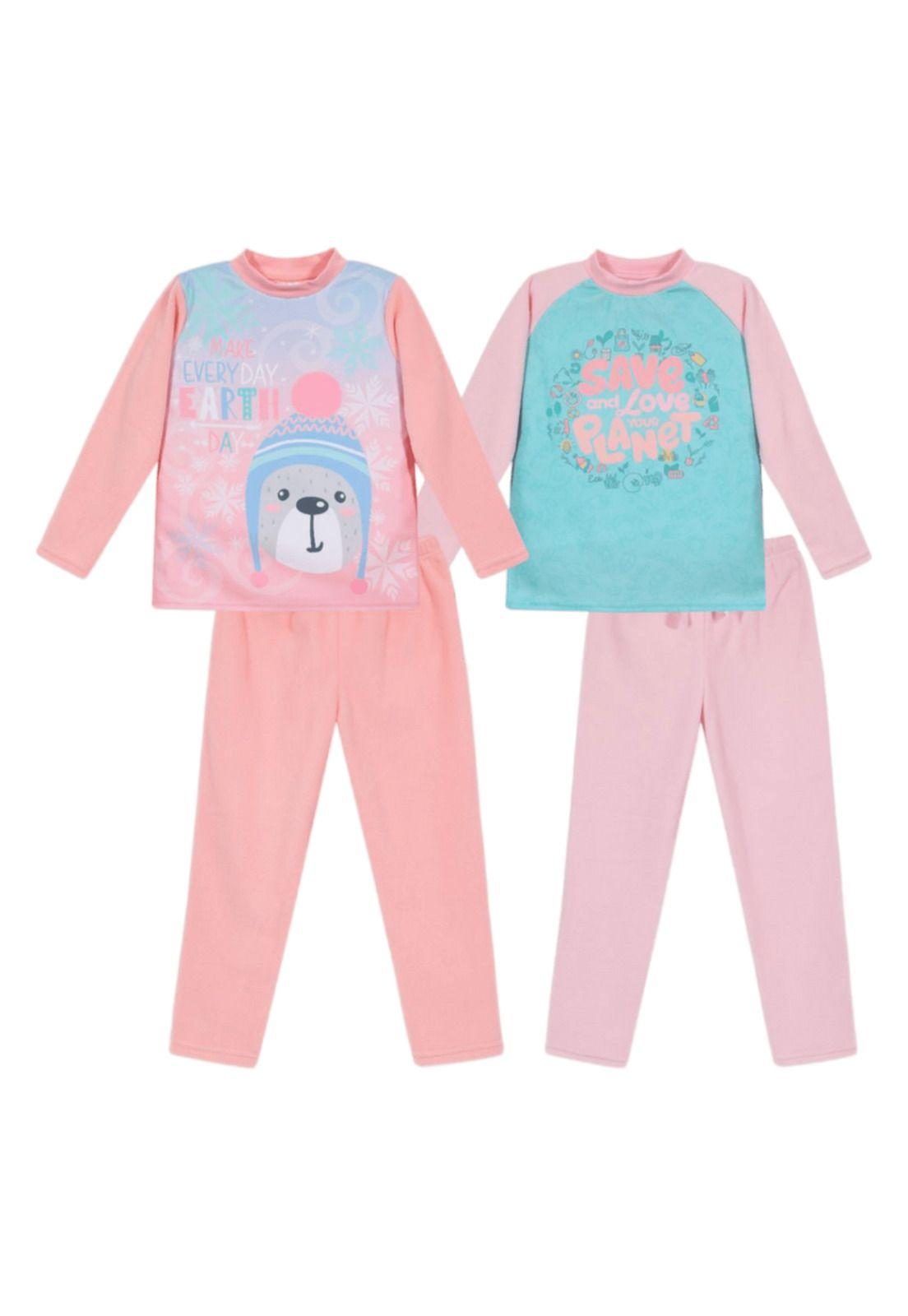 Pack 2 Pijama Niña Polar Sustentable Rosado H2O Wear-0
