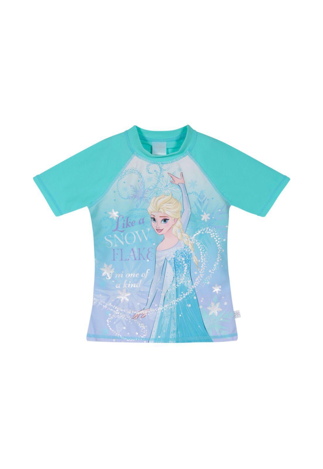 Polera Niña Manga Corta UV 50+ Disney Frozen Celeste-0