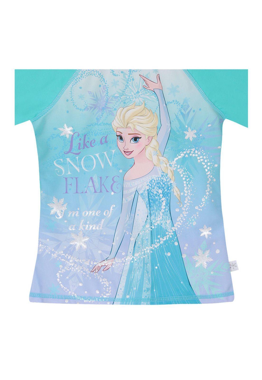 Polera Niña Manga Corta UV 50+ Disney Frozen Celeste-2