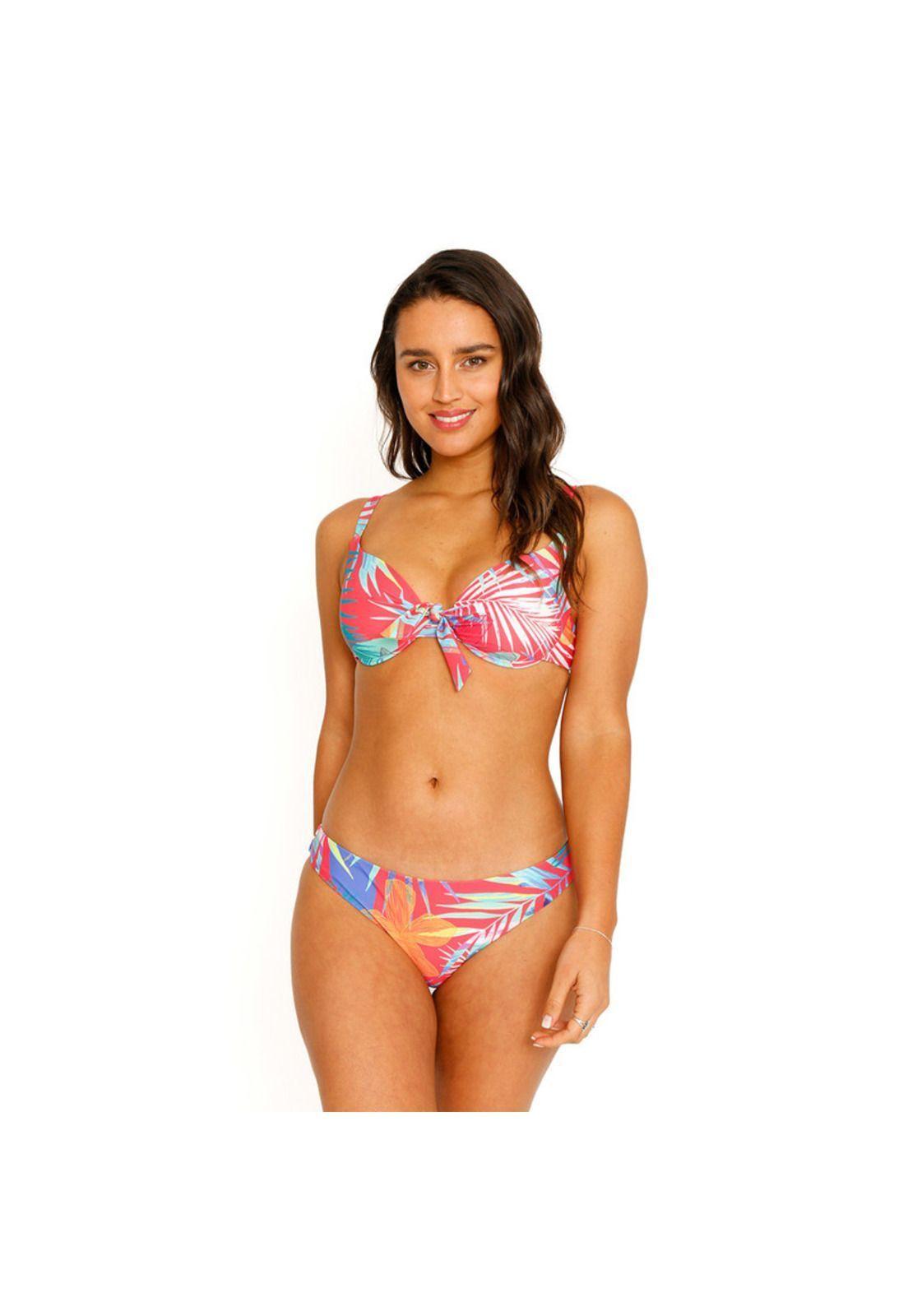 Traje de Baño Bikini Top Copas Estampado para Mujer Rojo-5