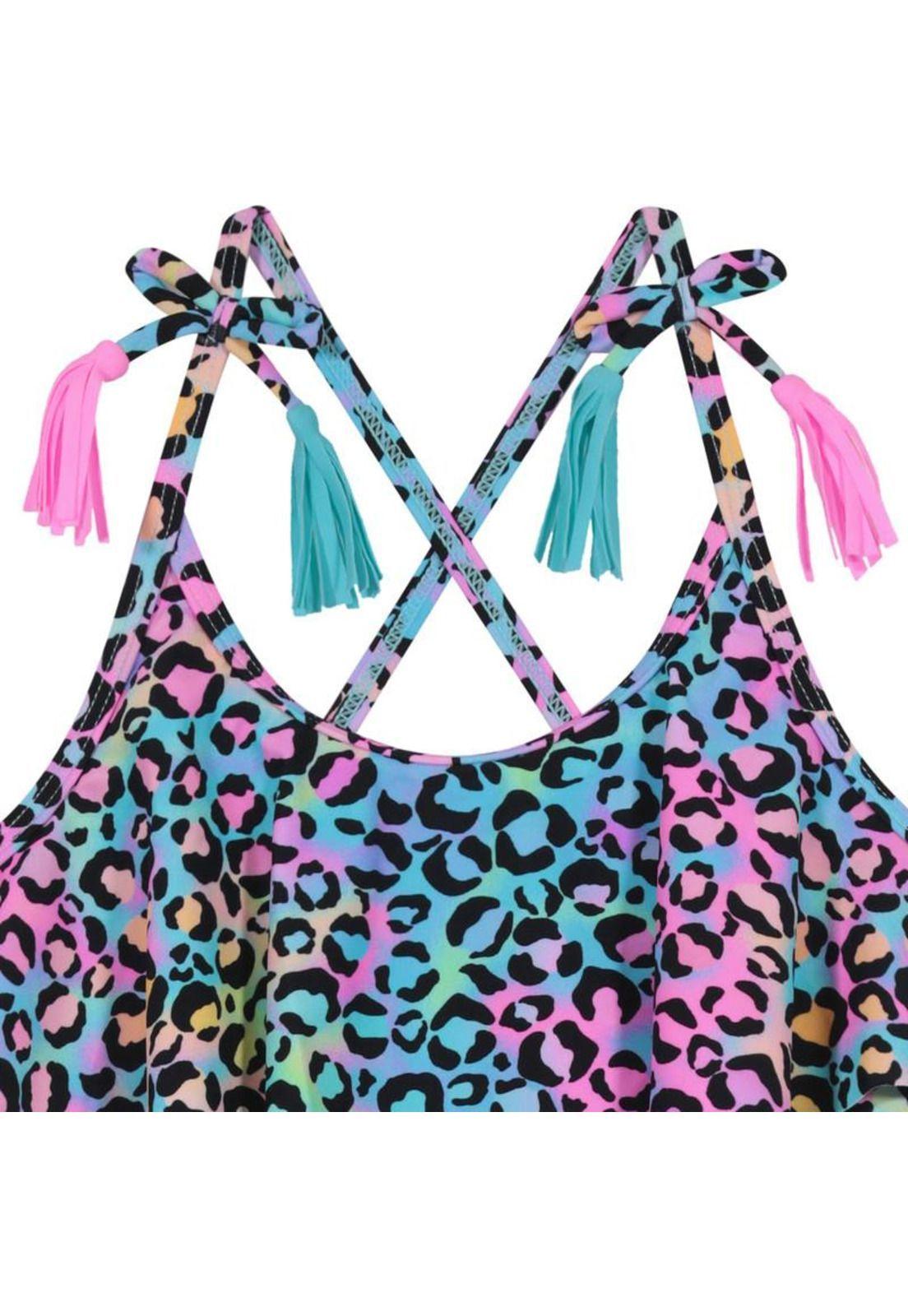 Traje de Baño Tankini UV30+ con Vuelos para Niña Rosado-2