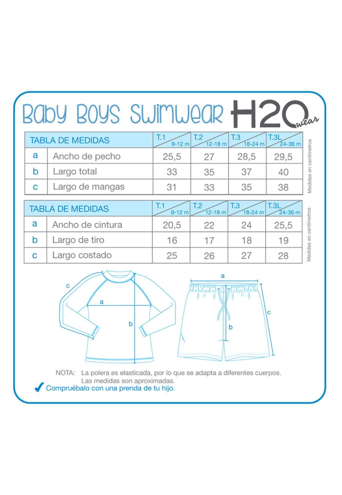 Traje de Baño Set UV50+ M/Larga para Bebe Niño Celeste-2