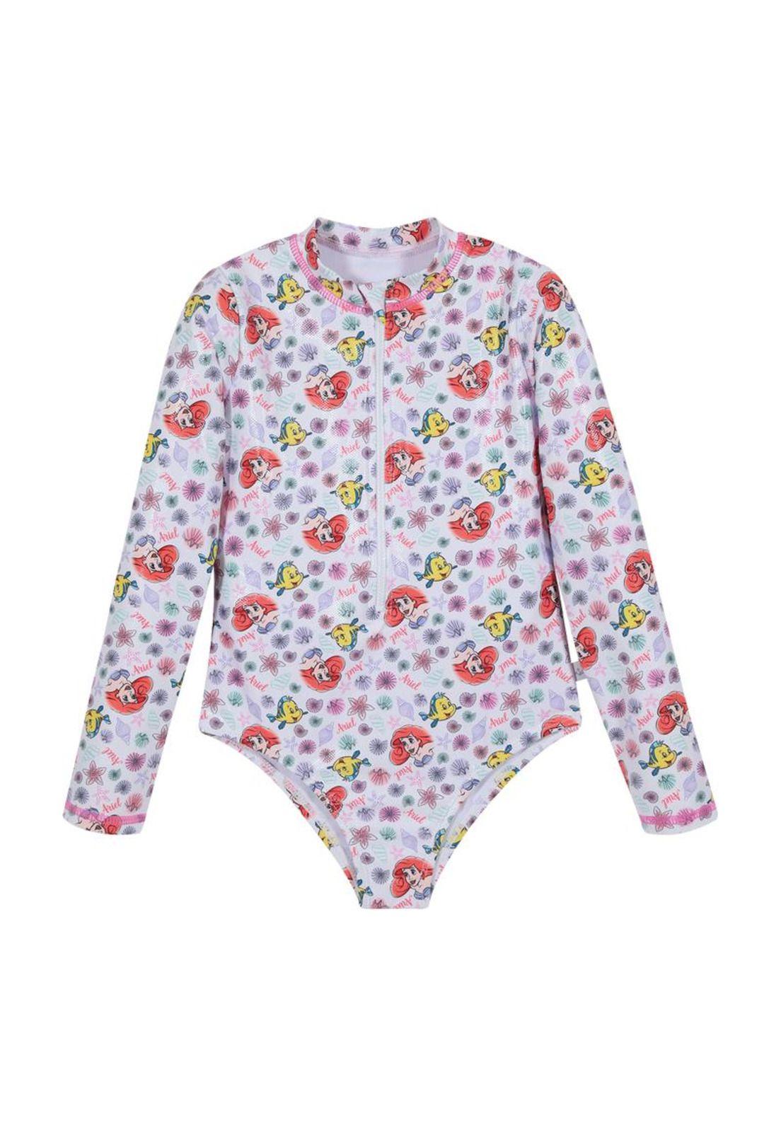 Traje de Baño Niña Entero UV50+ Disney Princesas Blanco M/Larga-0