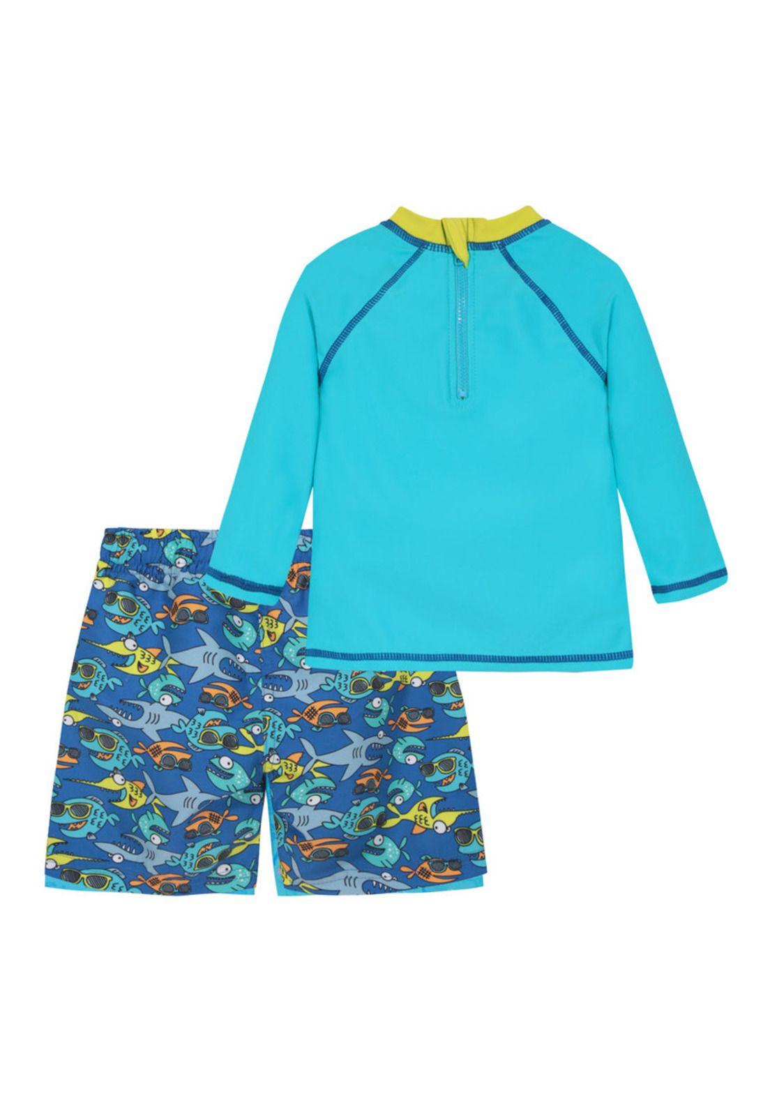 Traje de Baño Set UV50+ M/Larga para Bebe Niño Turquesa-1