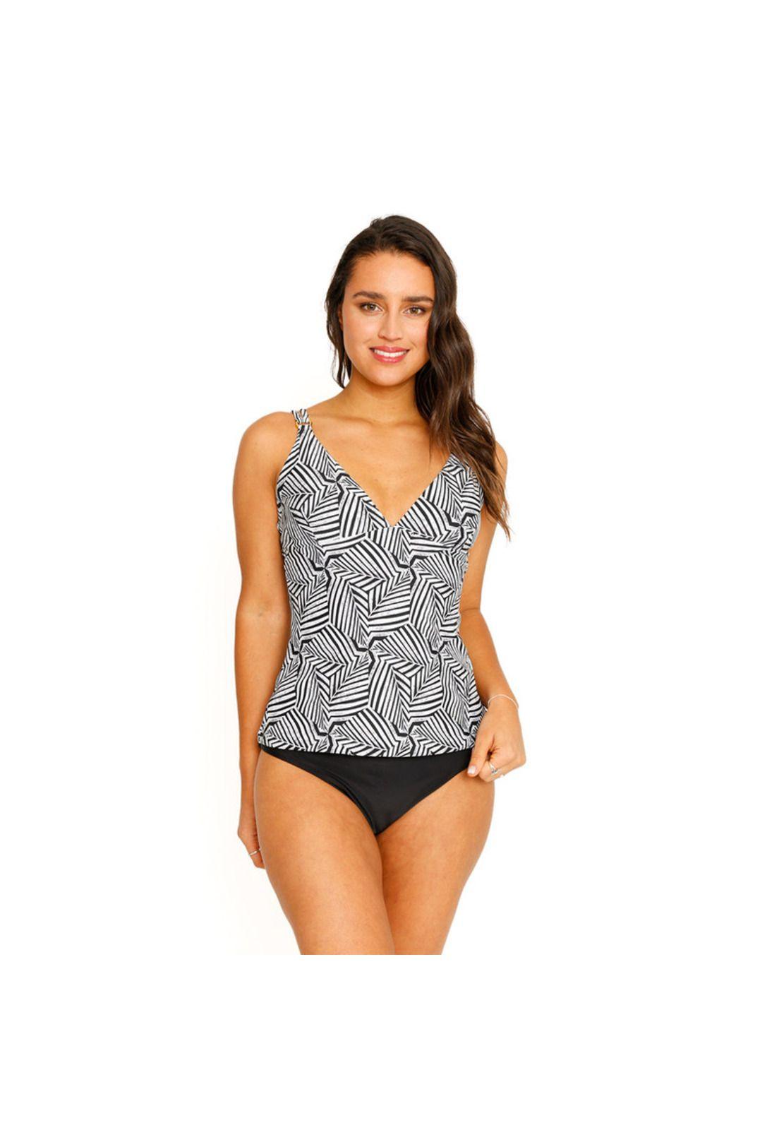 Traje de Baño Tankini Top Halter para Mujer Negro-1