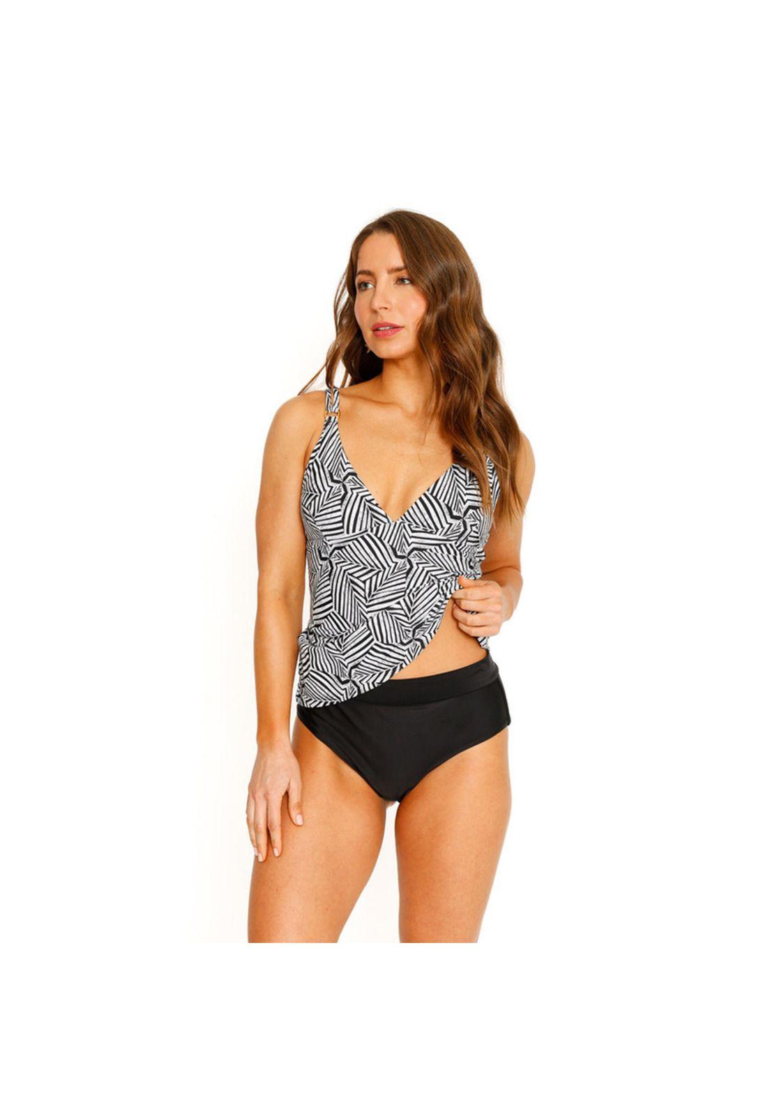Traje de Baño Tankini Top Halter para Mujer Negro-2