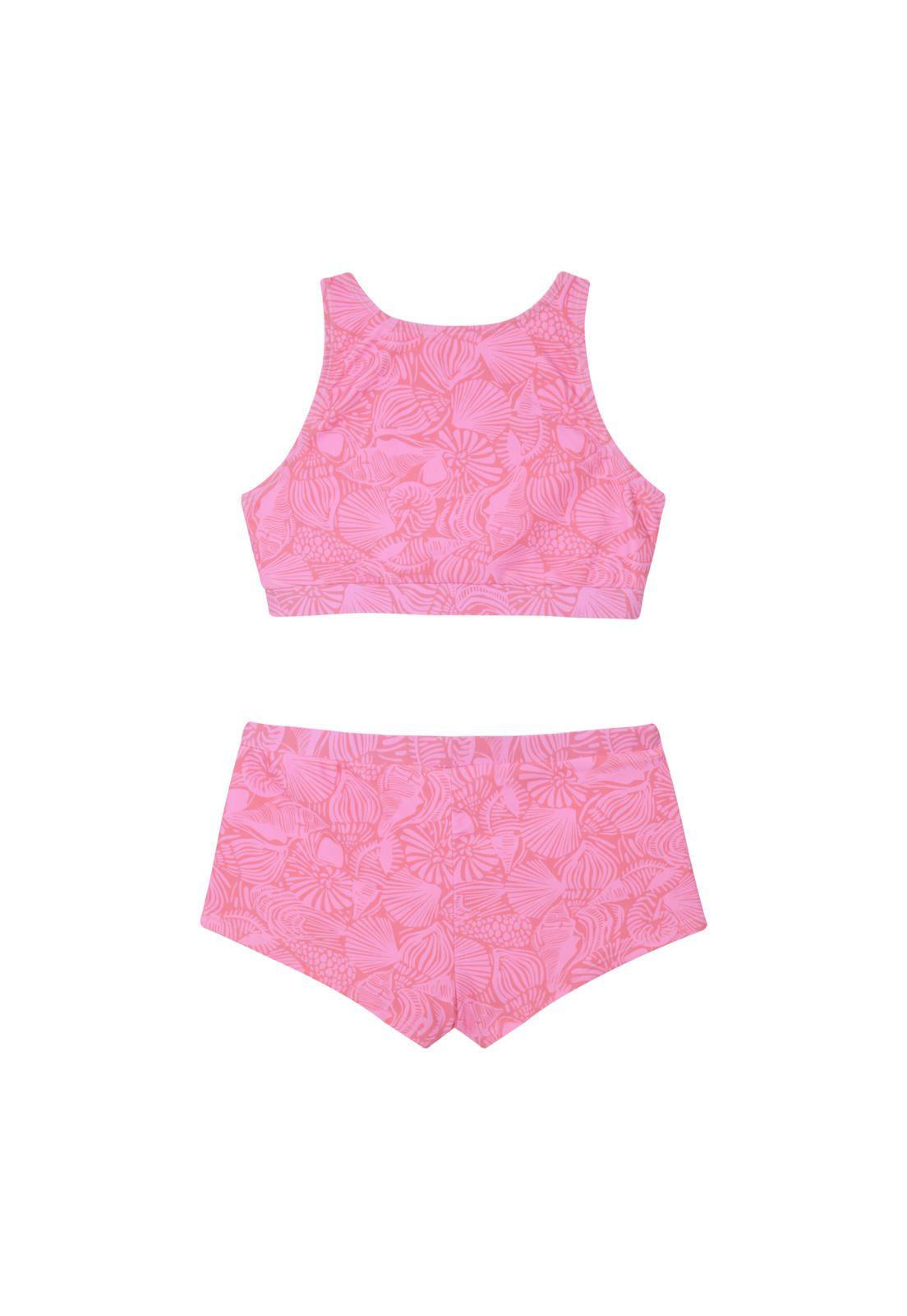 Traje de Baño NiñaTeens Tankini UV50 Crop Top H2O Wear Rosa-2