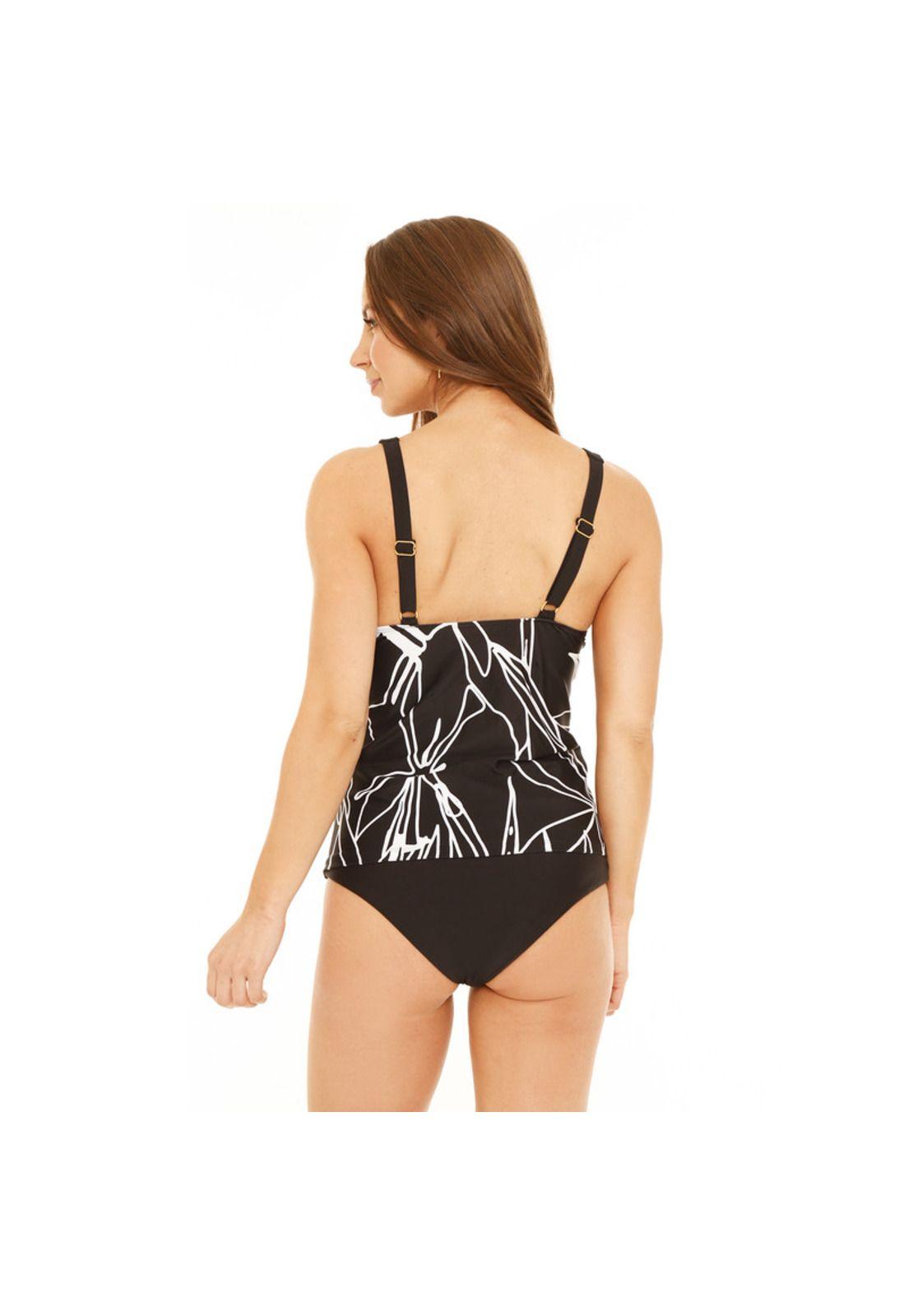 Traje de Baño Tankini Mujer Control Bandas H2O Wear Negro Pizarra-1