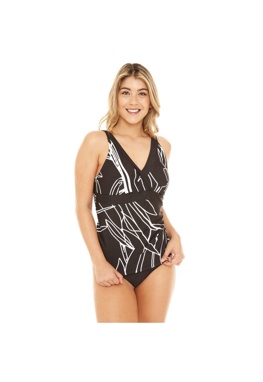 Traje de Baño Tankini Mujer Control Bandas H2O Wear Negro Pizarra-3