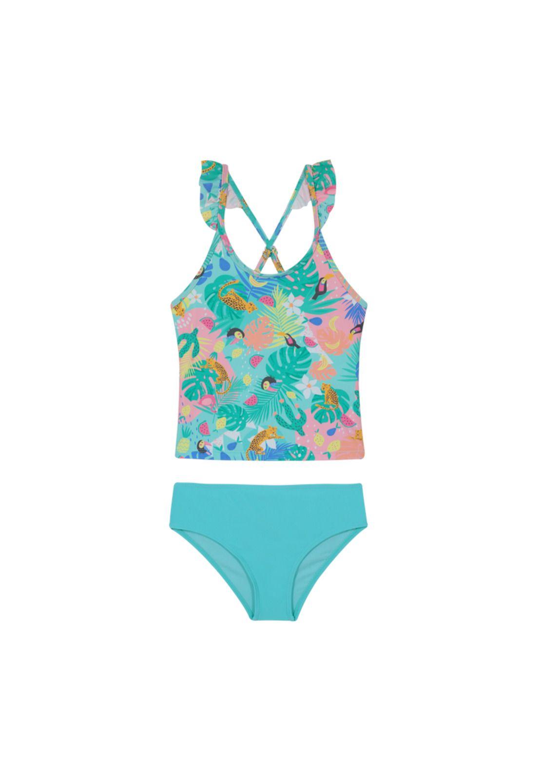 Traje de Baño Niña Tankini UV30+ H2O Wear Verde C/Vuelos-1