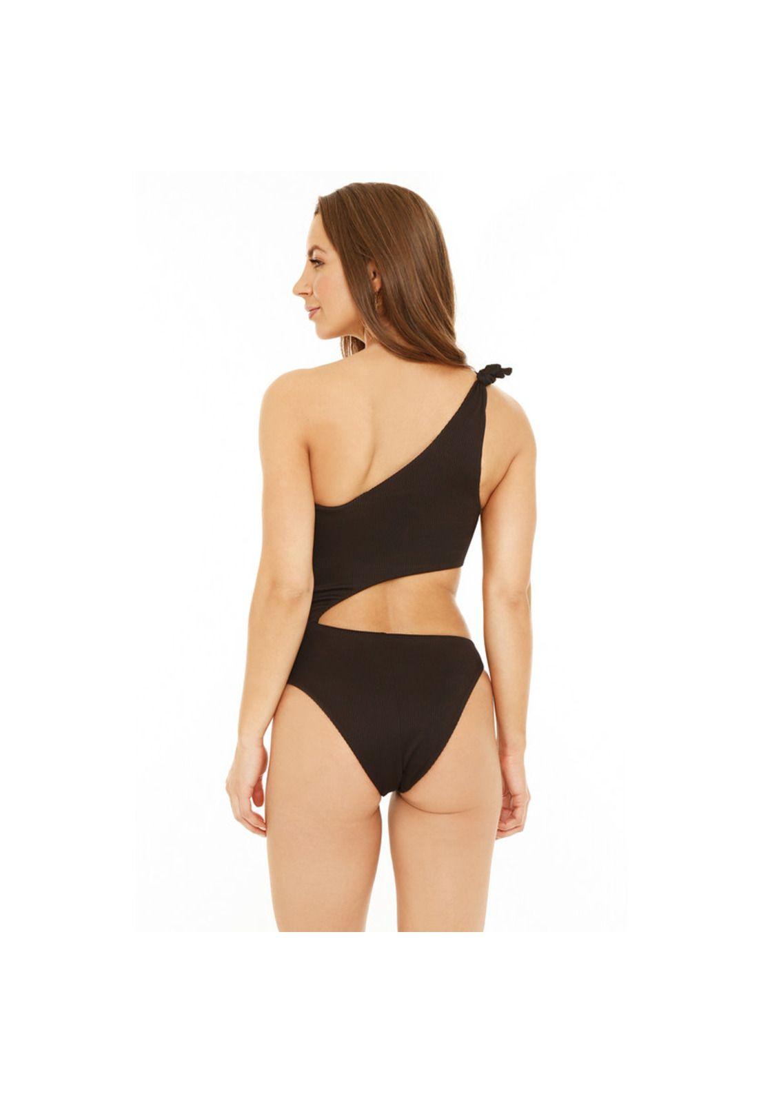 Traje de Baño Entero Mujer H2O Wear Cut Out Textura Negro Pizarra-4