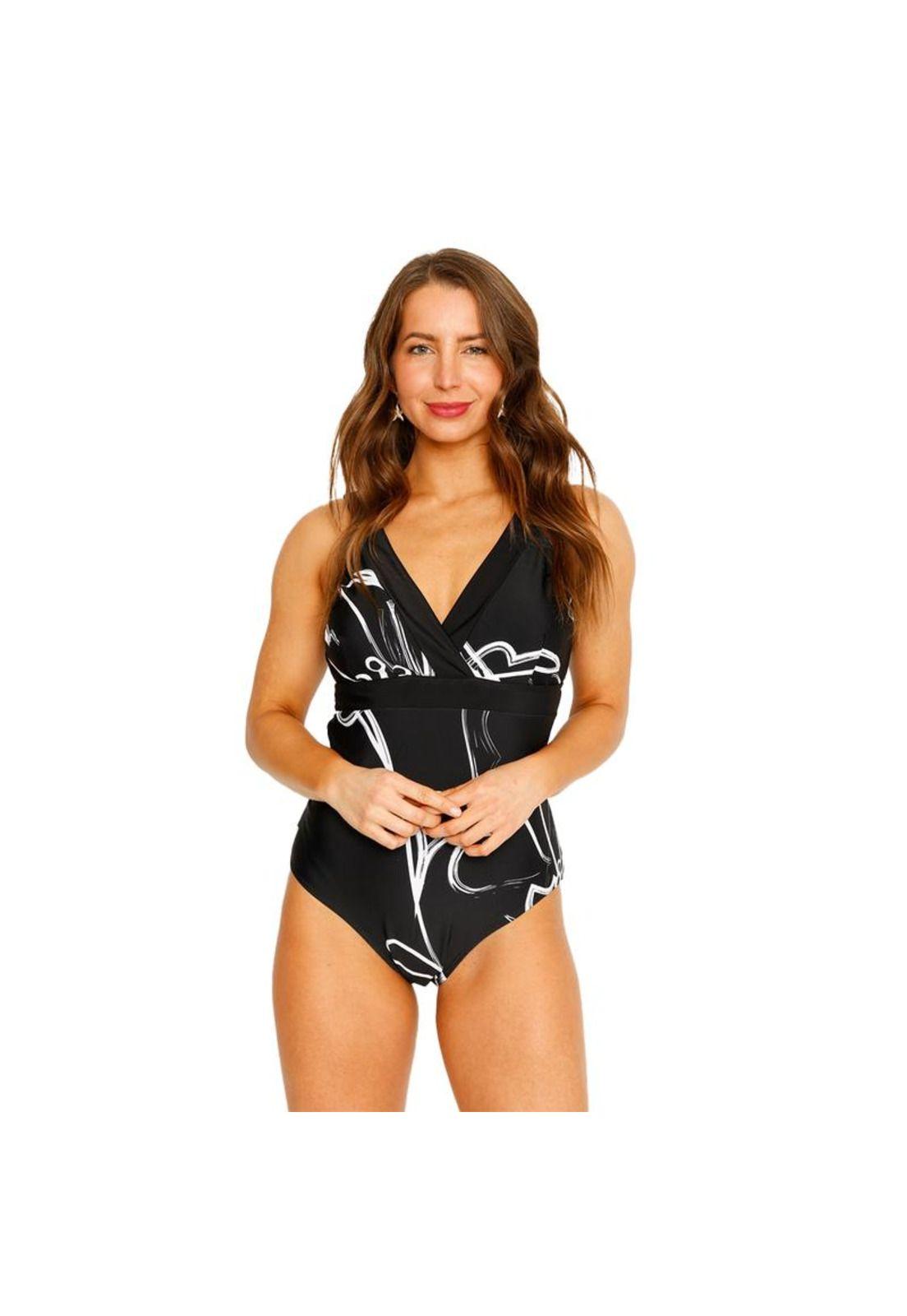 Traje de Baño Entero Control para Mujer Negro-0