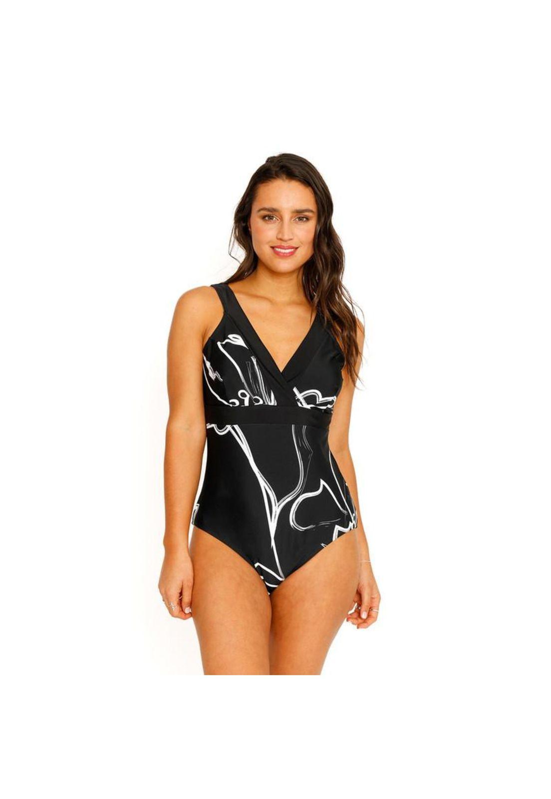 Traje de Baño Entero Control para Mujer Negro-1