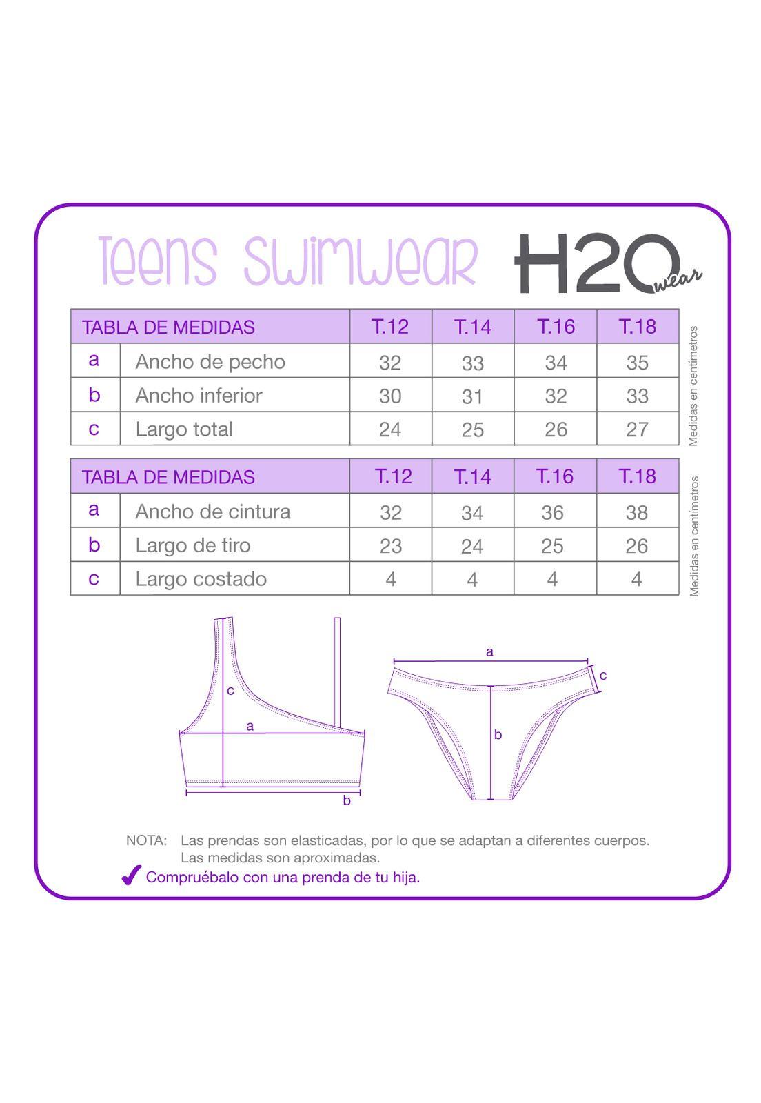Bikini UV50 Teens Niña Bandeau Sub y Liso | H2O WEAR-2