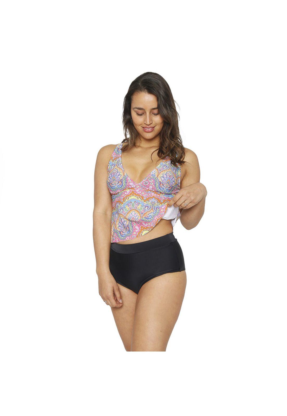 Traje de Baño Tankini Mujer H2O Wear Copa Estampado Rosa Fuerte-1