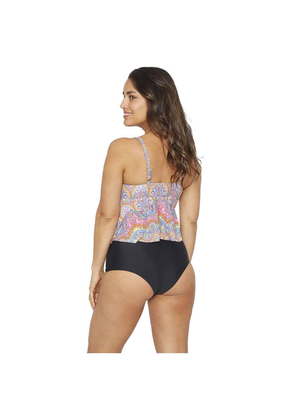 Traje de Baño Tankini Mujer H2O Wear Copa Estampado Rosa Fuerte-4