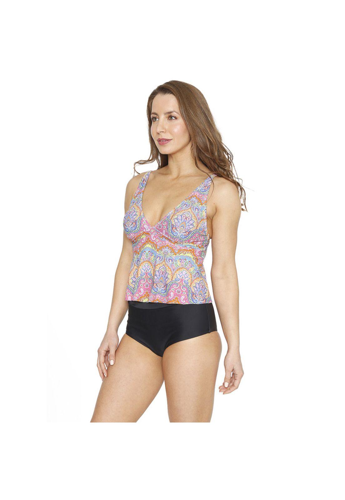 Traje de Baño Tankini Mujer H2O Wear Copa Estampado Rosa Fuerte-7