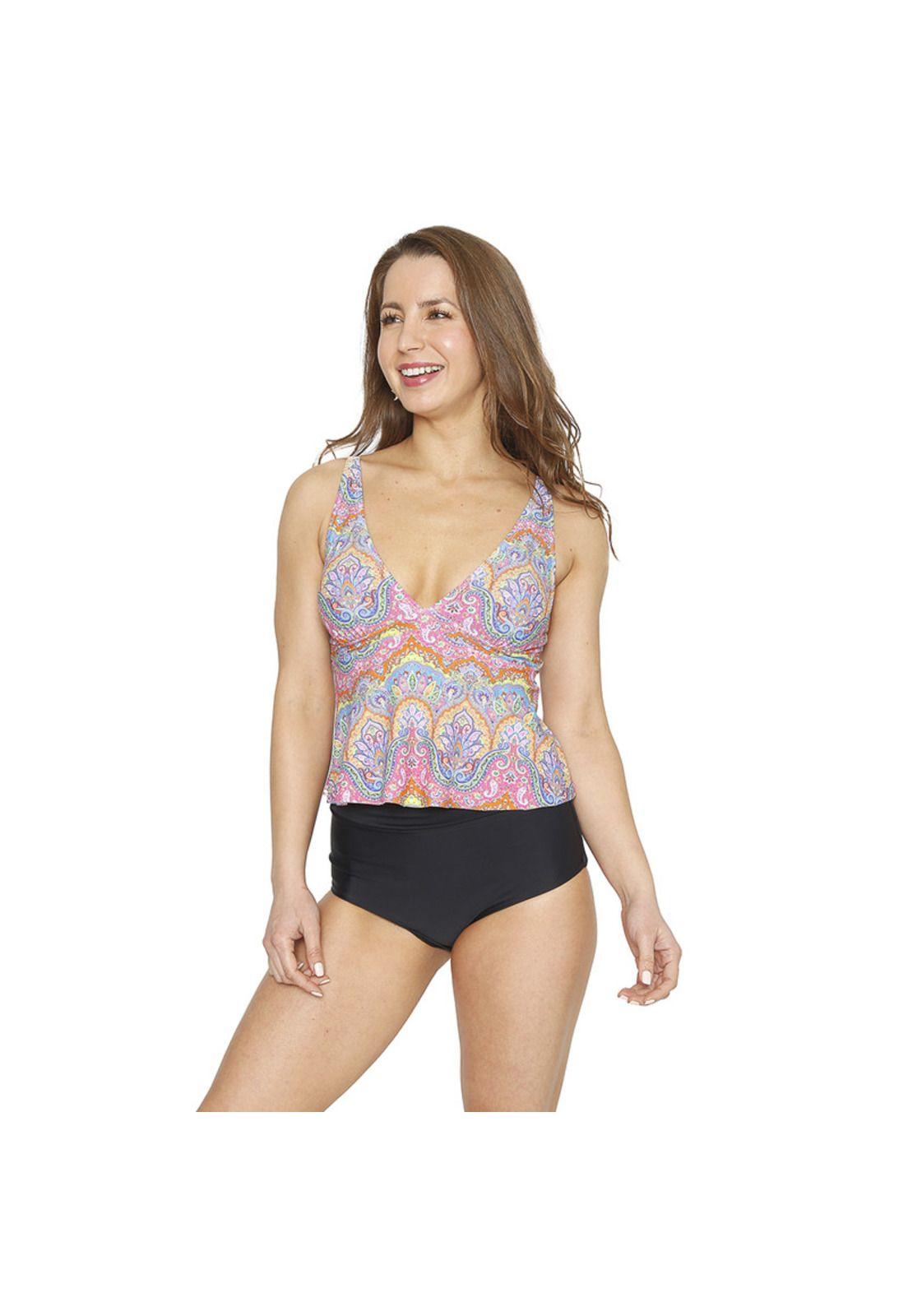 Traje de Baño Tankini Mujer H2O Wear Copa Estampado Rosa Fuerte-8