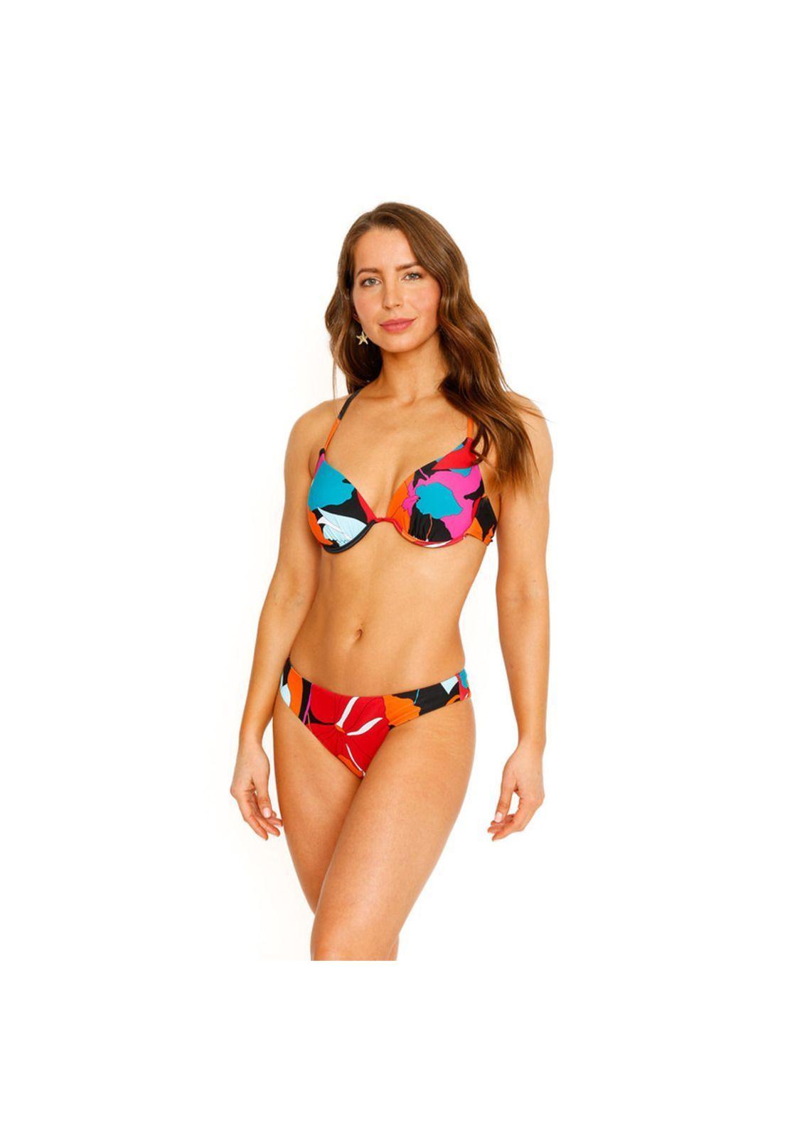 Traje de Baño Bikini Top Copas Estampado para Mujer Negro-3