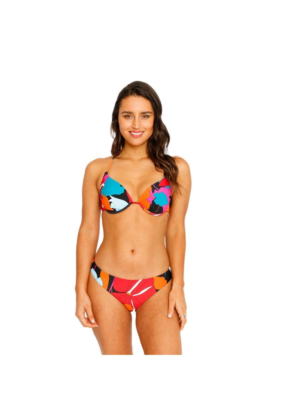 Traje de Baño Bikini Top Copas Estampado para Mujer Negro-7